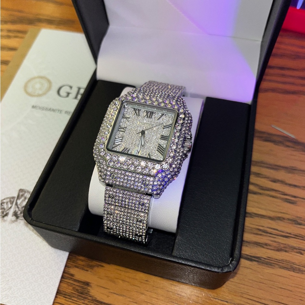 Iced out VVS1 silver Moissanite Diamond watch